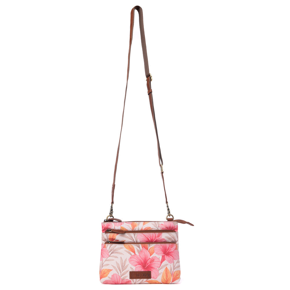 Myra Maple Ridge Cotton & Leather Crossbody Bag in Rose Petal - Myra USA