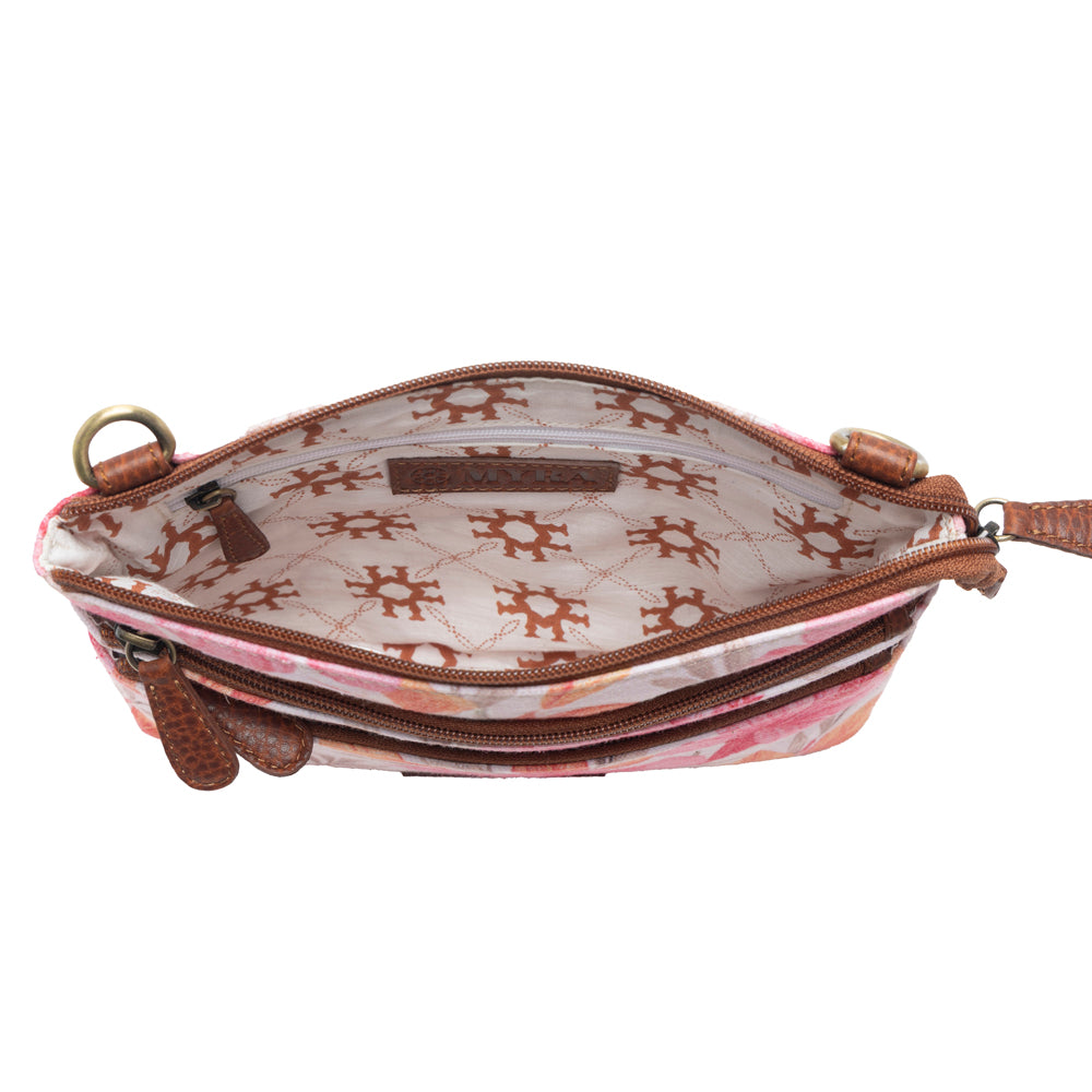 Myra Maple Ridge Cotton & Leather Crossbody Bag in Rose Petal - Myra USA