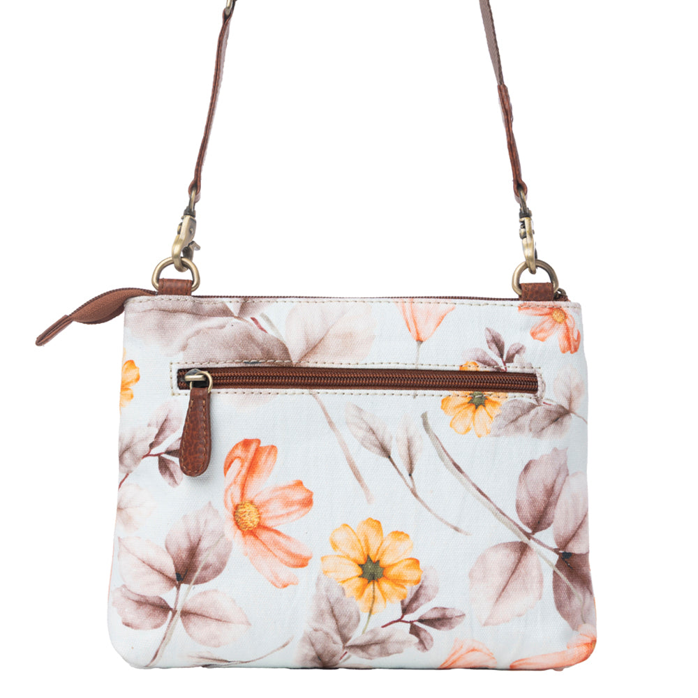 Myra Maple Ridge Cotton & Leather Crossbody Bag in Powder Sky - Myra USA
