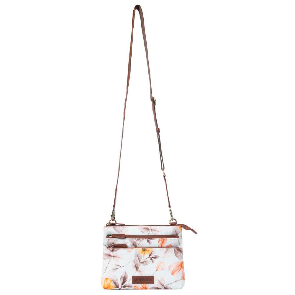 Myra Maple Ridge Cotton & Leather Crossbody Bag in Powder Sky - Myra USA