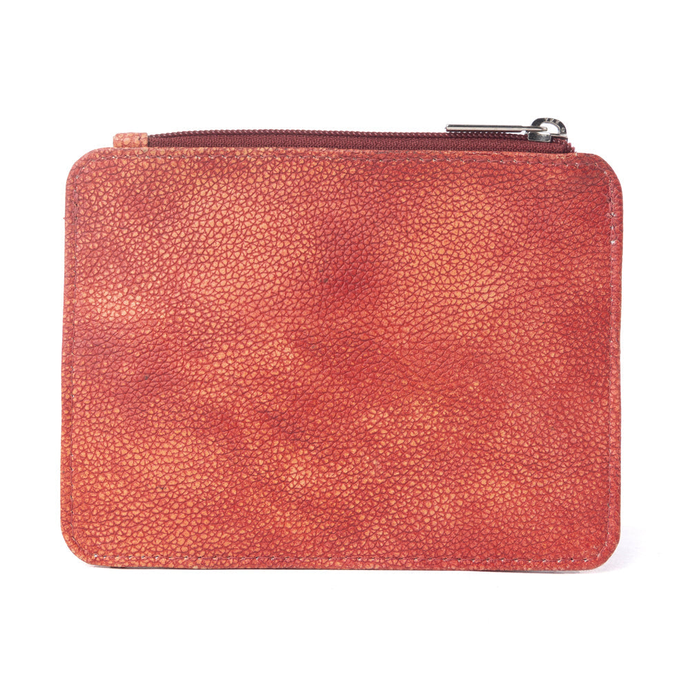 Myra Driftwood Cove Embossed Leather Credit Card Holder in Coral Red - Myra USA