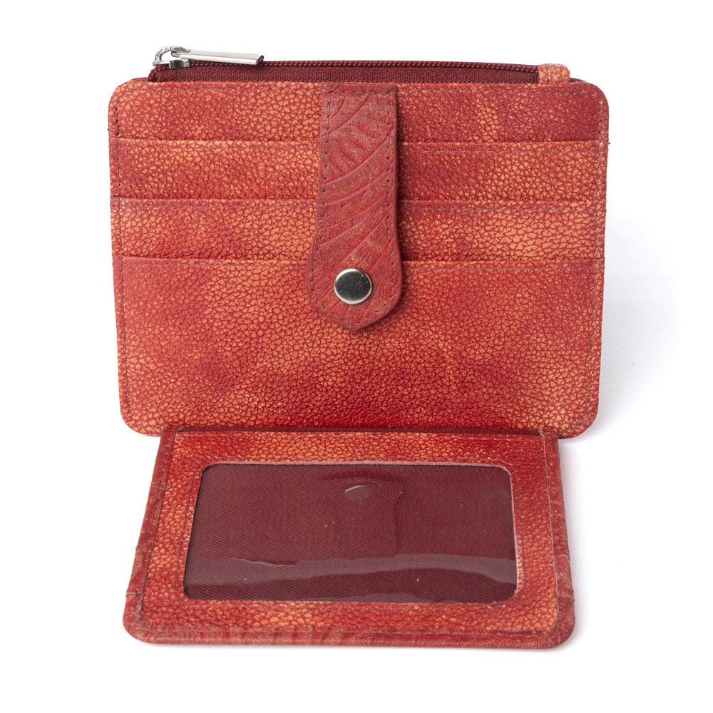 Myra Driftwood Cove Embossed Leather Credit Card Holder in Coral Red - Myra USA