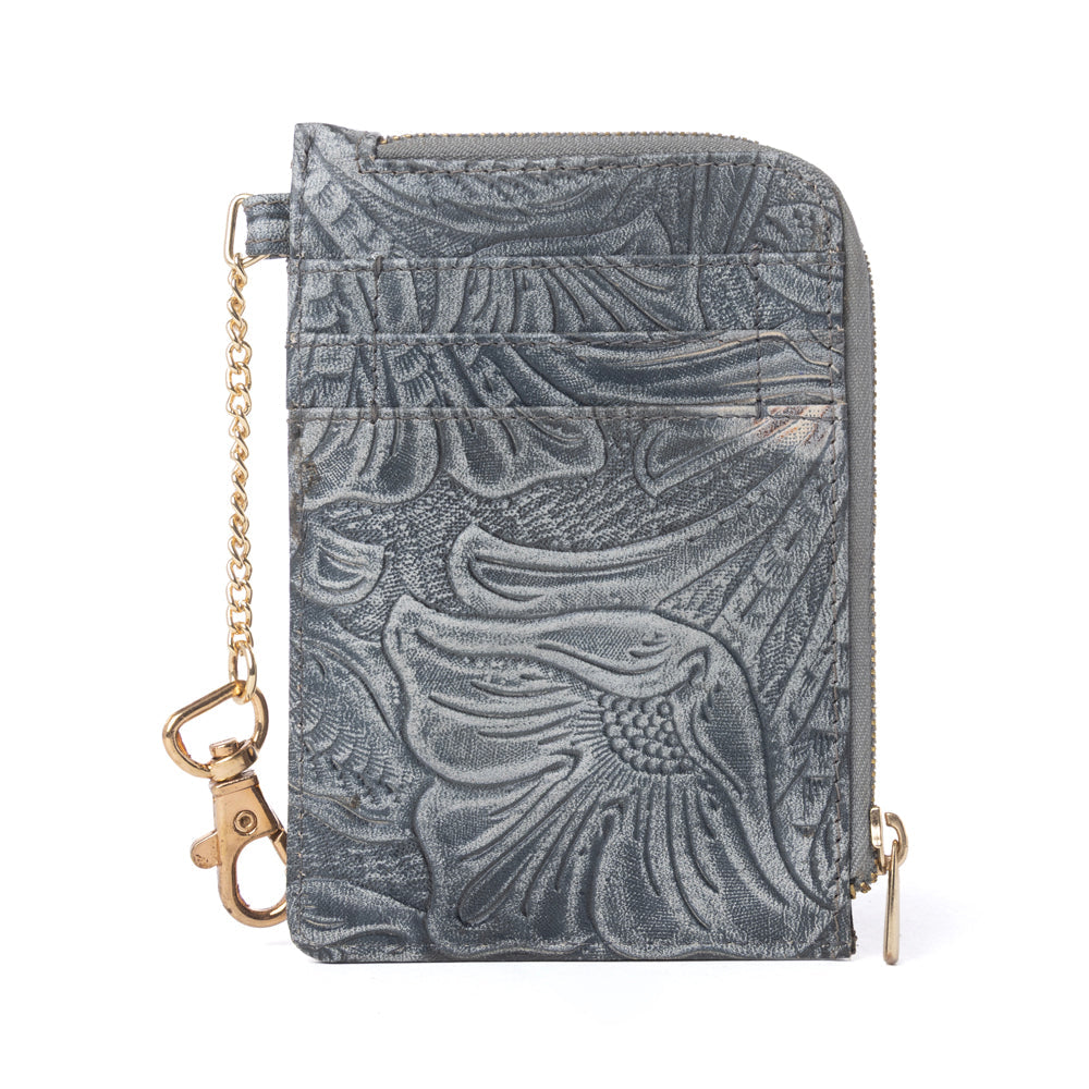 Myra Summer Grove Embossed Leather Credit Card Holder in Slate Grey - Myra USA