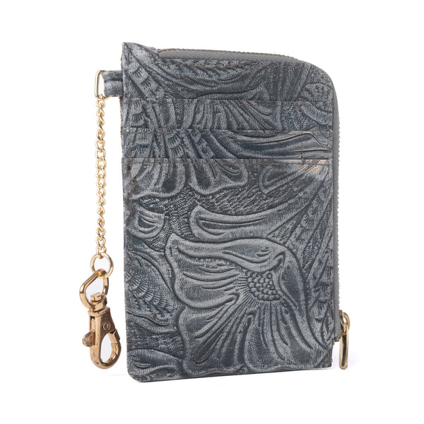 Myra Summer Grove Embossed Leather Credit Card Holder in Slate Grey - Myra USA