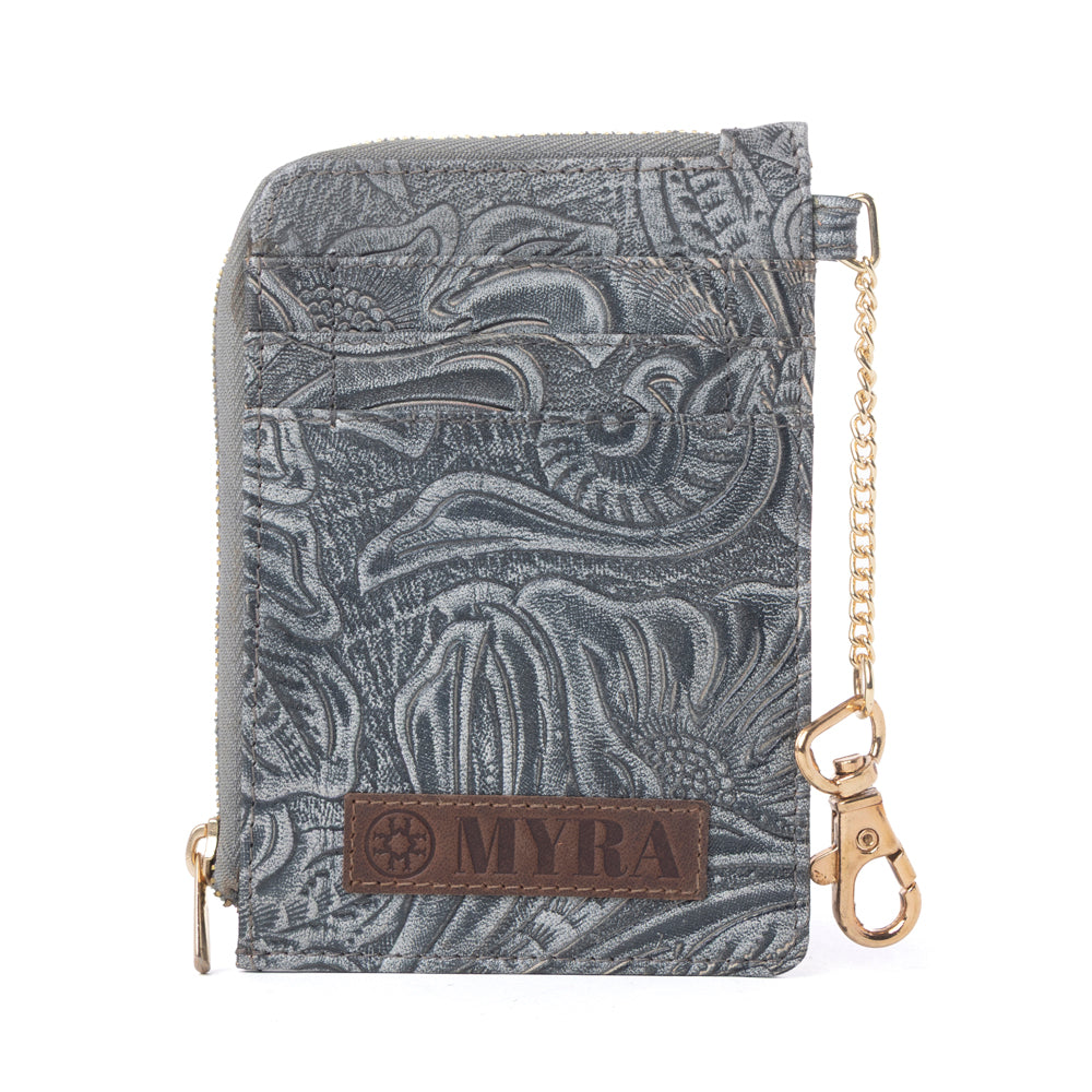 Myra Summer Grove Embossed Leather Credit Card Holder in Slate Grey - Myra USA