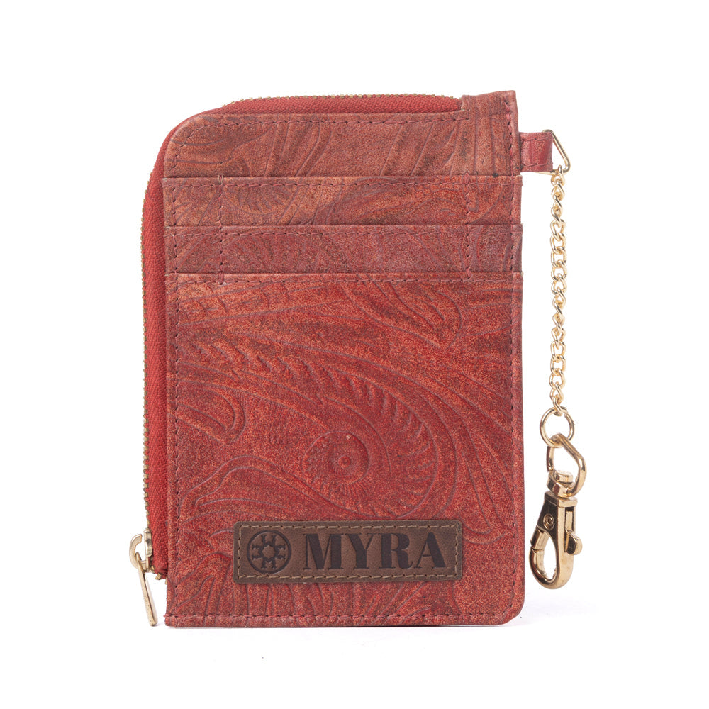 Myra Summer Grove Embossed Leather Credit Card Holder in Burnt Crimson - Myra USA