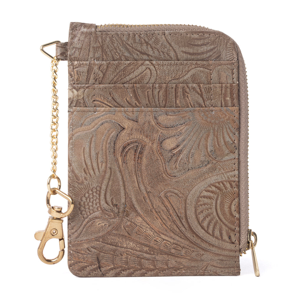 Myra Summer Grove Embossed Leather Credit Card Holder in Desert Taupe - Myra USA