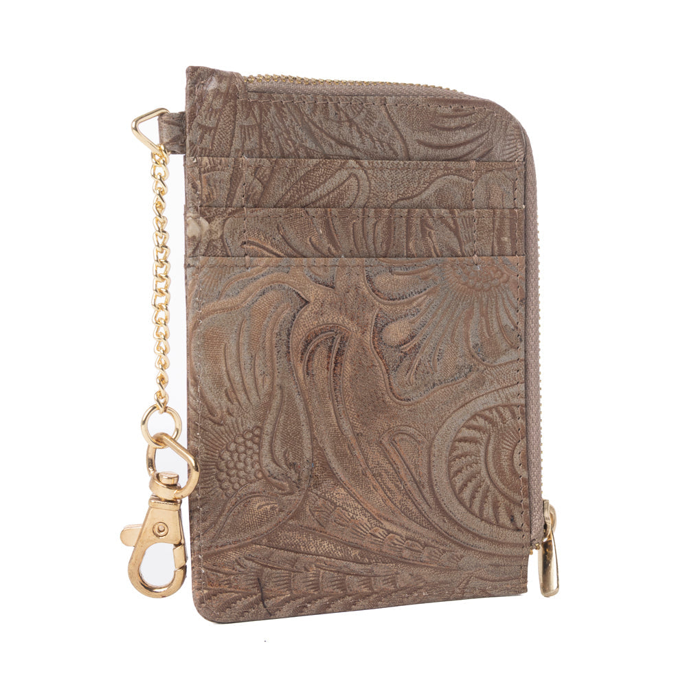 Myra Summer Grove Embossed Leather Credit Card Holder in Desert Taupe - Myra USA