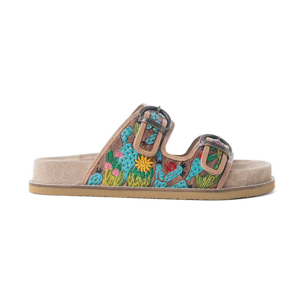 Myra Rio Verde Handtooled Leather Sandals in Agave Blue - Myra USA