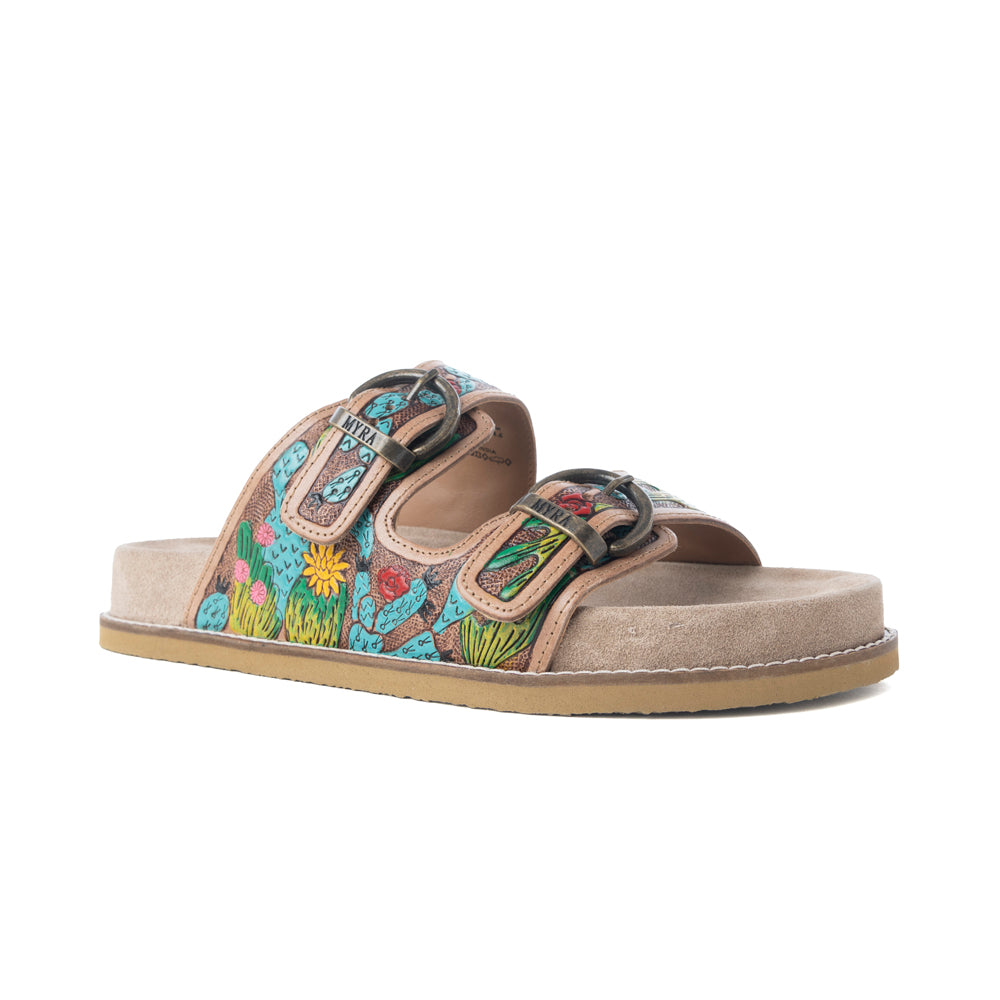 Myra Rio Verde Handtooled Leather Sandals in Agave Blue - Myra USA
