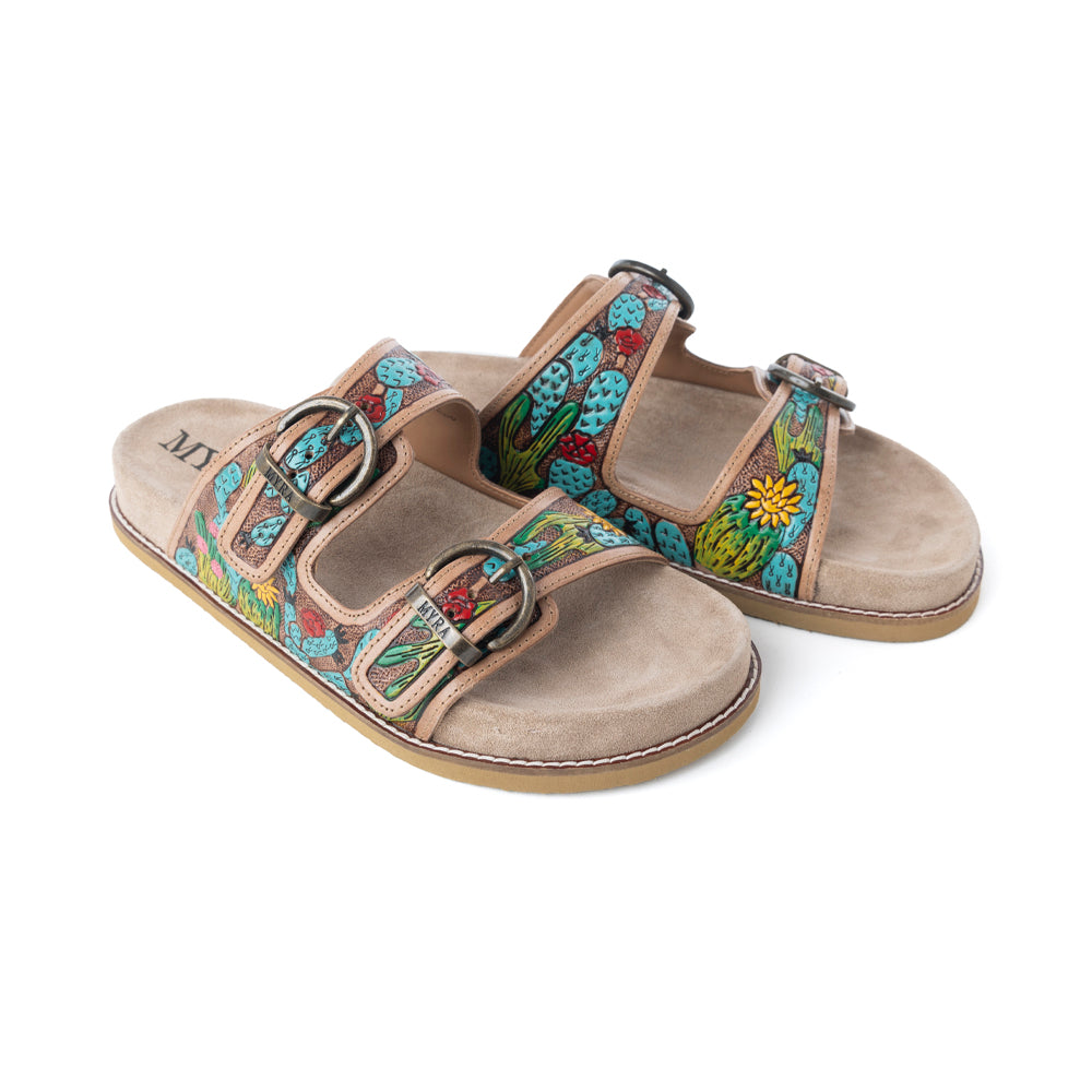 Myra Rio Verde Handtooled Leather Sandals in Agave Blue - Myra USA