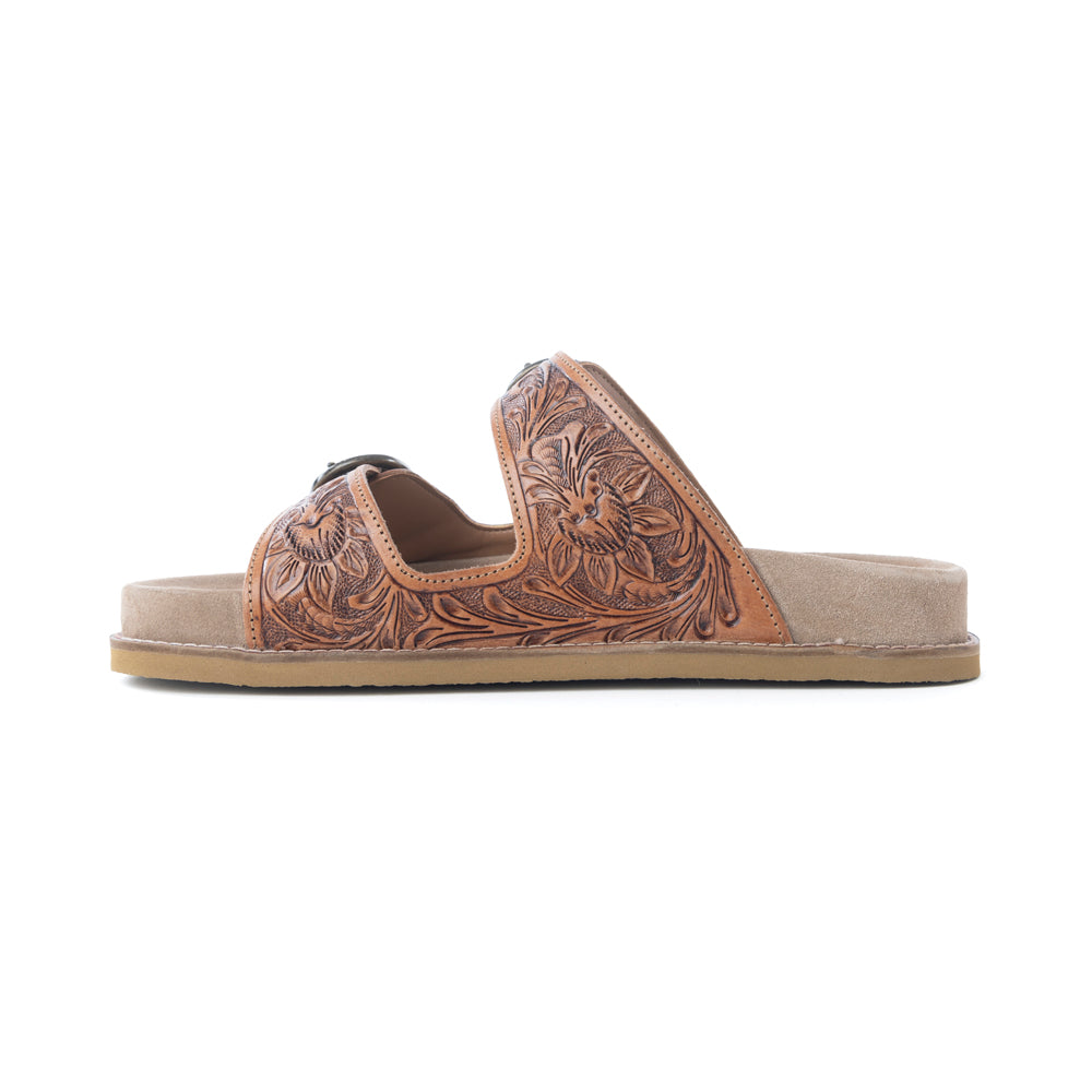 Myra Desert Fern Handtooled Leather Sandals in Autumn Tan - Myra USA