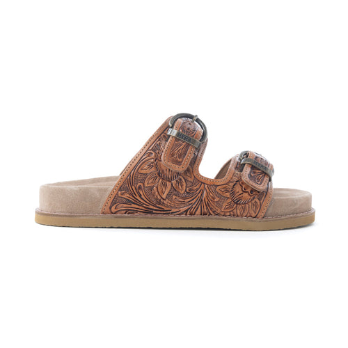 Myra Desert Fern Handtooled Leather Sandals in Autumn Tan - Myra USA