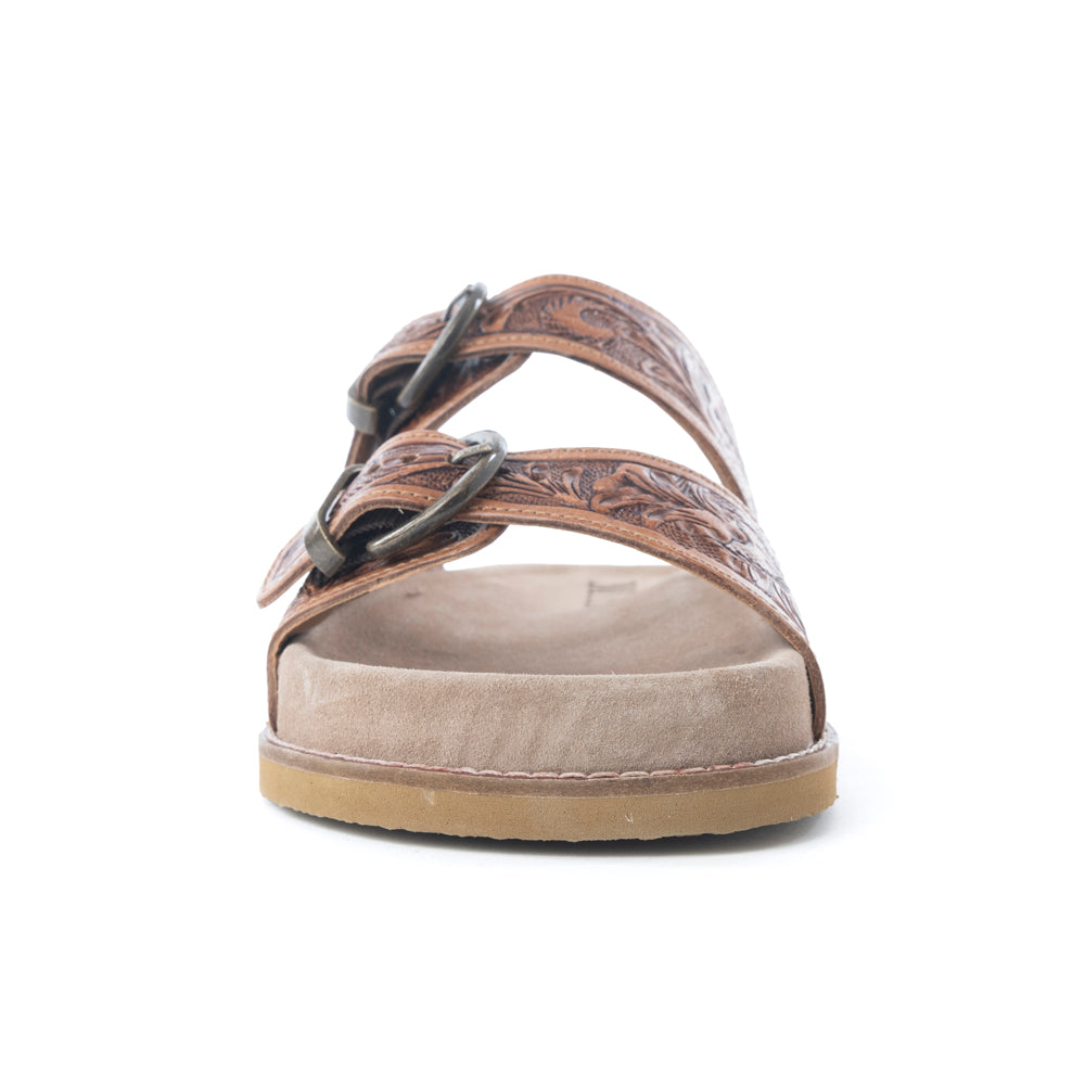 Myra Desert Fern Handtooled Leather Sandals in Autumn Tan - Myra USA