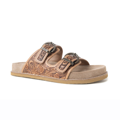 Myra Willow Bloom Handtooled Leather Sandals in Ashen Brown - Myra USA