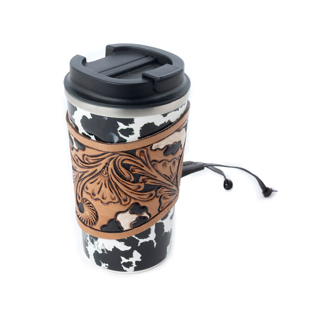 Western Trail Brew Stainless Steel Mug in Black Leopard Print