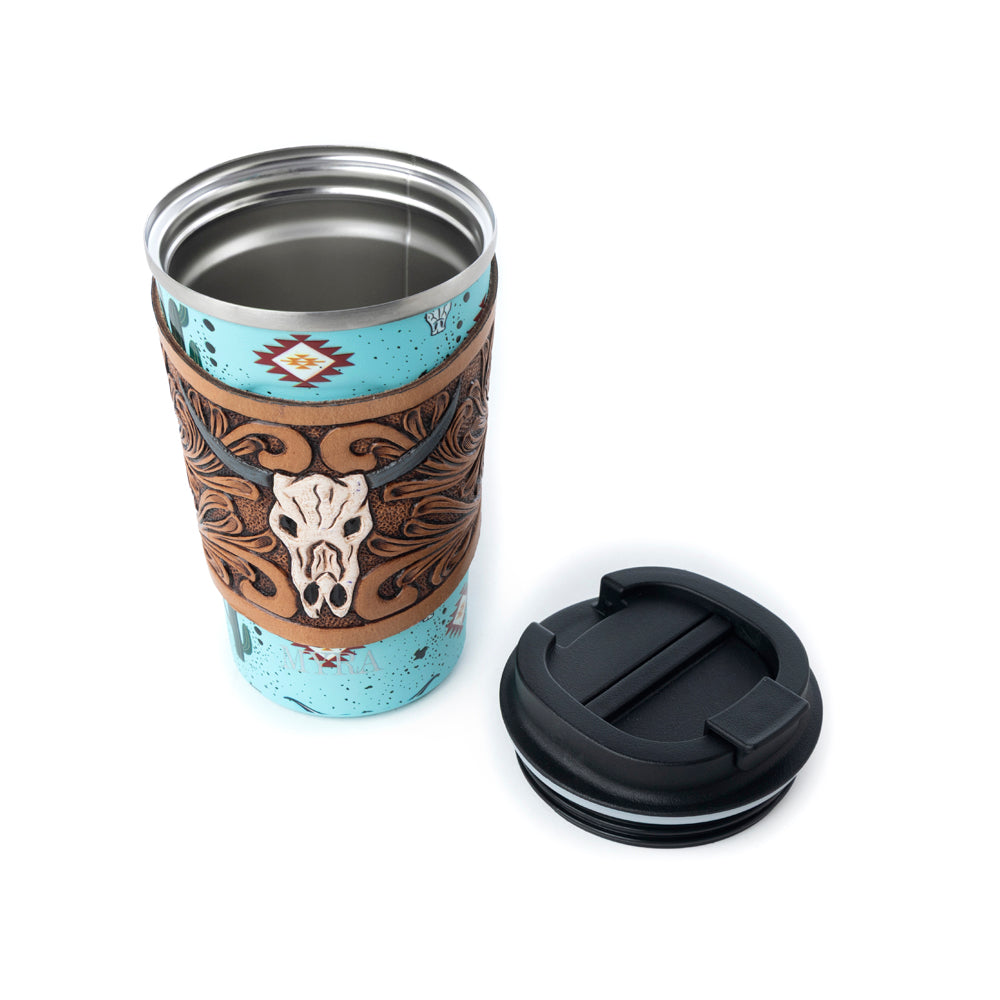 Western Trail Brew Stainless Steel Mug in Cactus Geometry