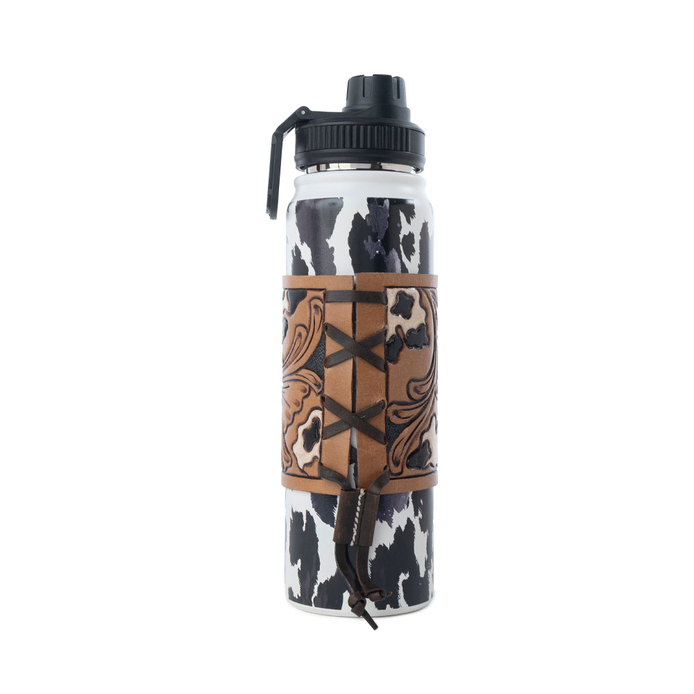 Moo & Bloom Stainless Steel Water Bottle in Black Leopard Print