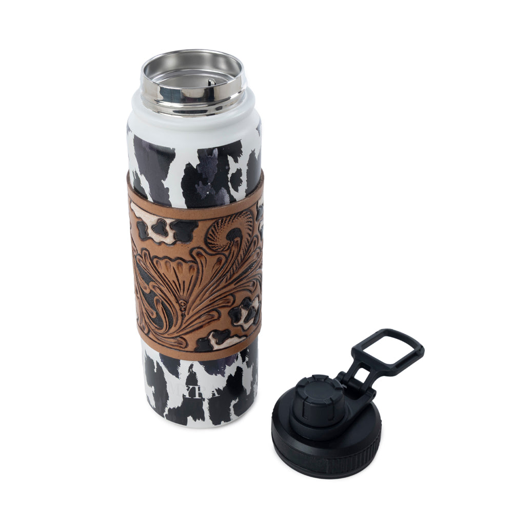 Moo & Bloom Stainless Steel Water Bottle in Black Leopard Print