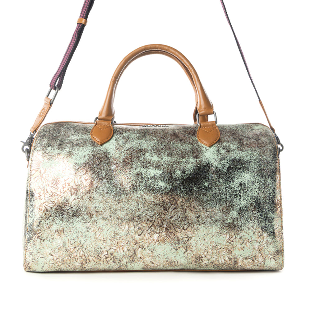 Myra Ranger's Echo Snake Print Leather Duffle Bag for Men in Faded Sage - Myra USA