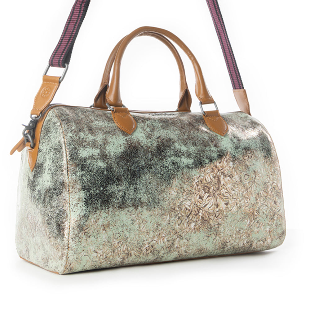 Myra Ranger's Echo Snake Print Leather Duffle Bag for Men in Faded Sage - Myra USA