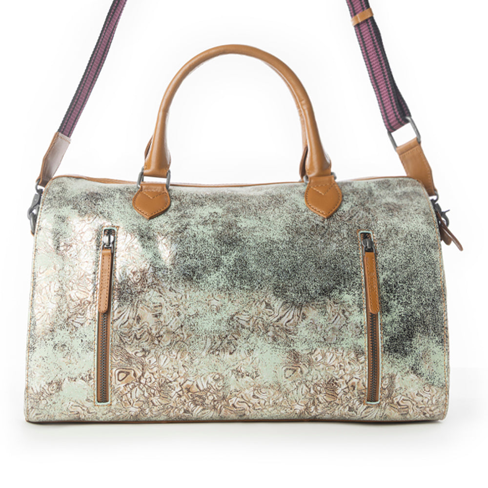 Myra Ranger's Echo Snake Print Leather Duffle Bag for Men in Faded Sage - Myra USA
