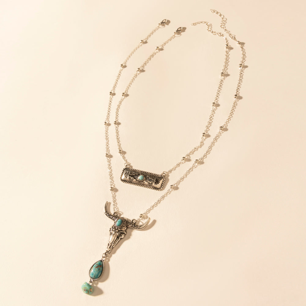 Myra Twin Horn Layered Necklace in Turquoise - Myra USA