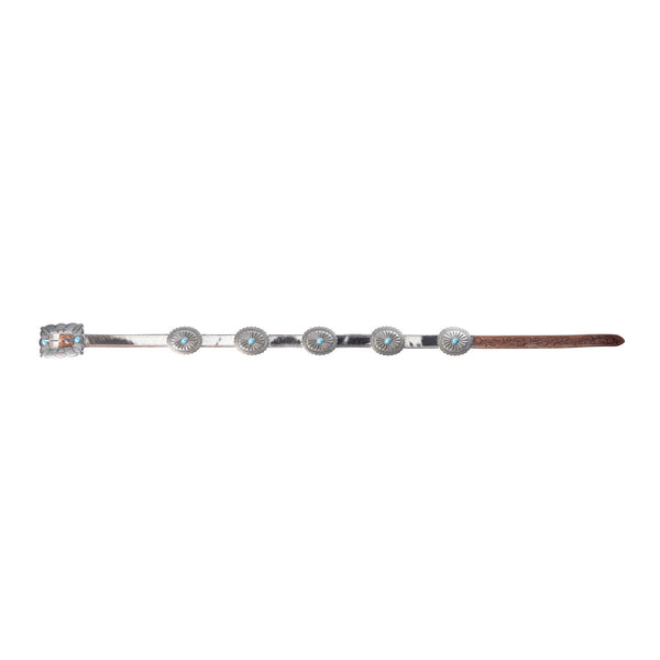 Floracrest Hairon Concho Belt for Women with Handtooling and Turquoise Stone Buckle - Myra USA