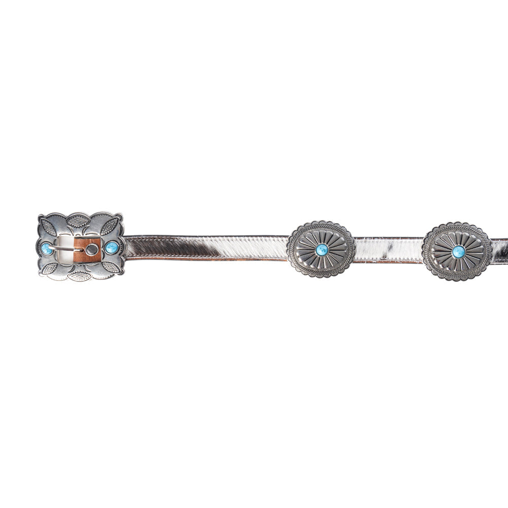 Myra Floracrest Hairon Concho Belt for Women with Handtooling and