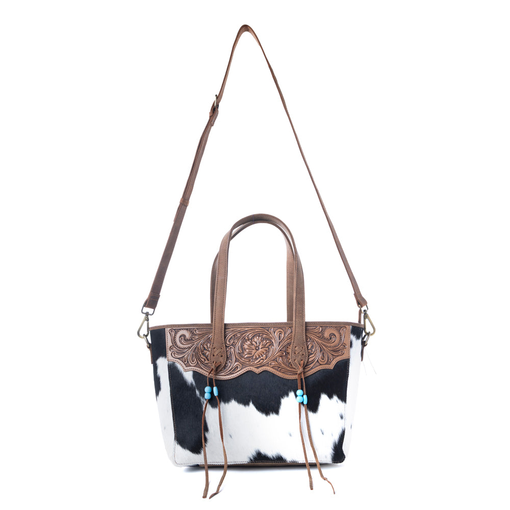 Myra Saddle Crestfall Handtooled Bag in Cowhide Frost - Myra USA