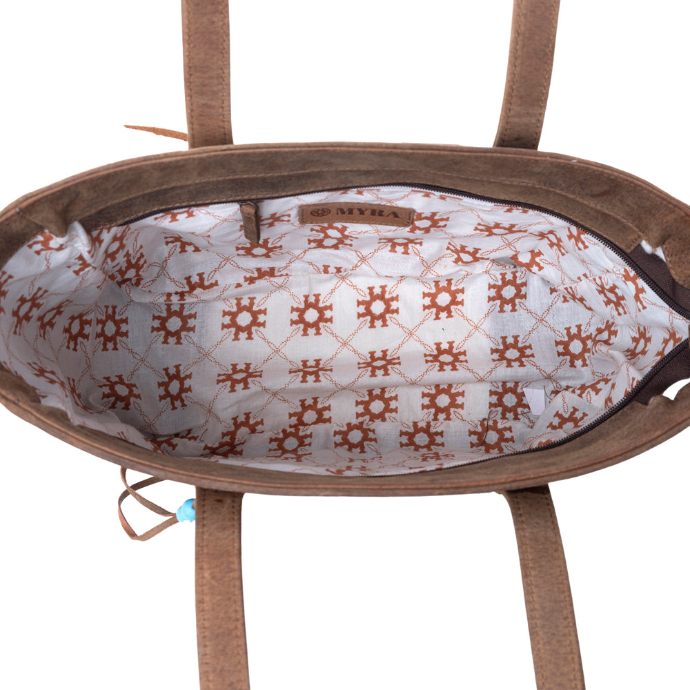 Myra Saddle Crestfall Handtooled Bag in Cowhide Frost - Myra USA
