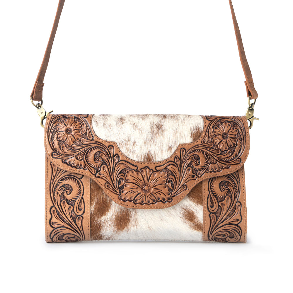 Myra Vinebloom Carve Handtooled Bag in Sienna Frost - Myra USA