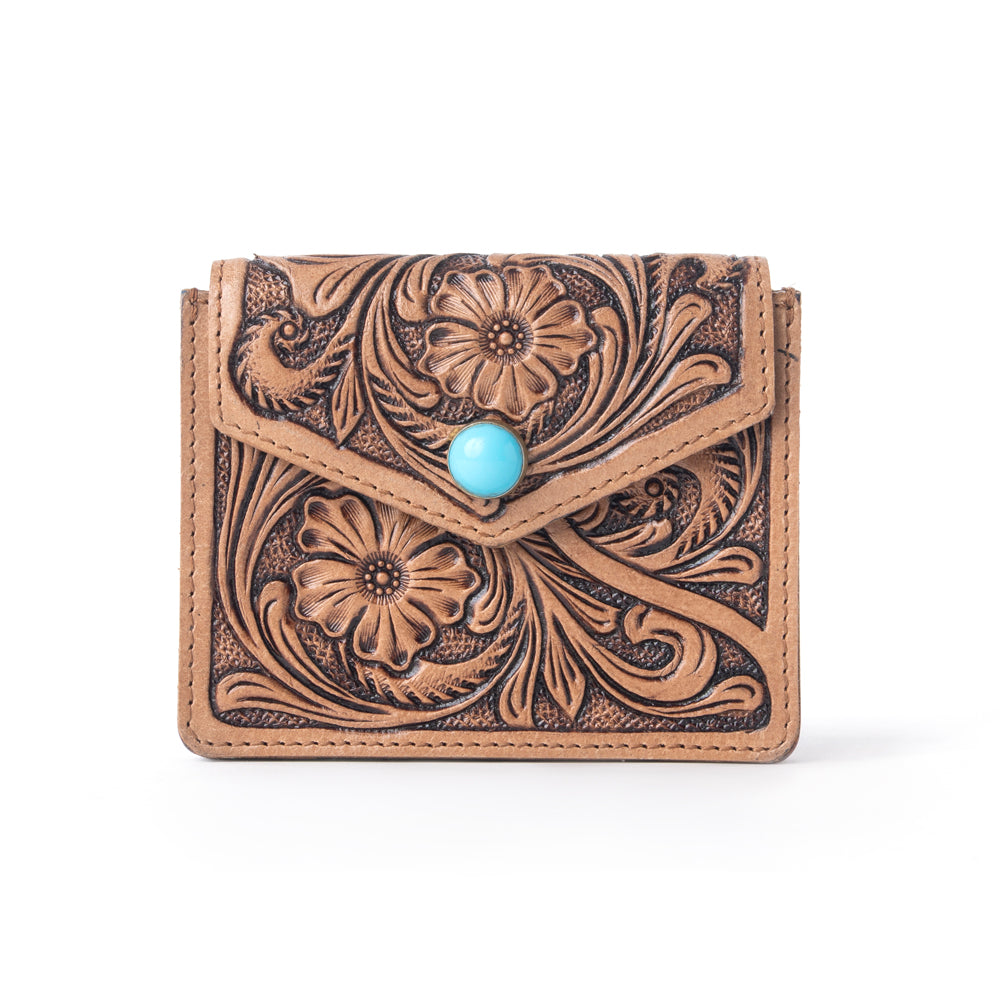 Myra Azura Bloom Leather Credit Card Holder in Saddle Dust - Myra USA