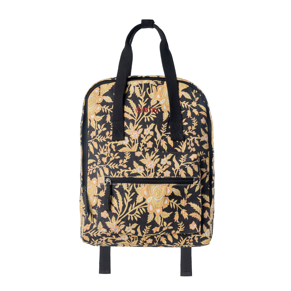 Pine Meadow Cotton & Leather Crossbody Bag in Black & Cream Floral - Myra USA