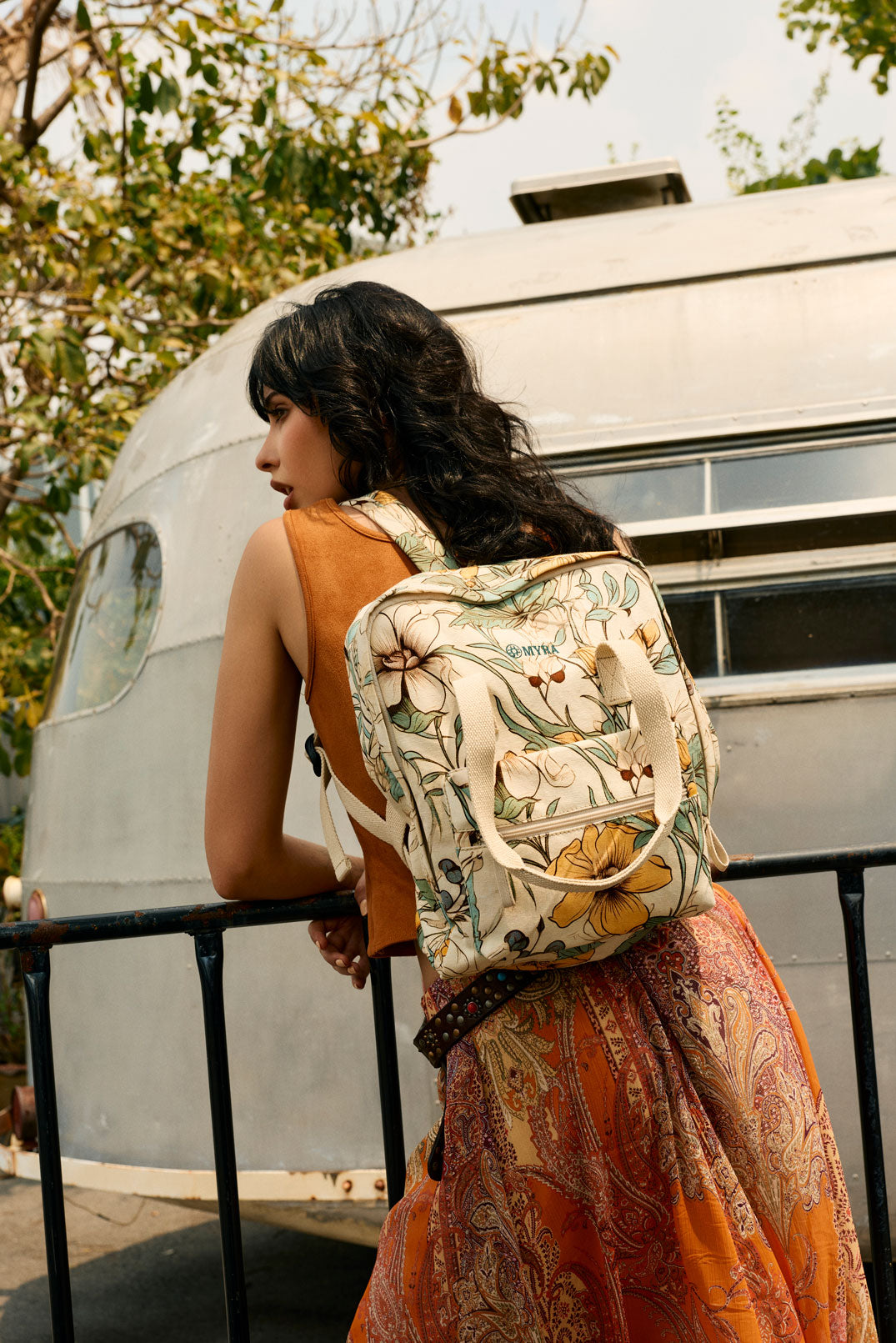 Myra Pine Meadow Cotton & Leather Crossbody Bag in Ivory