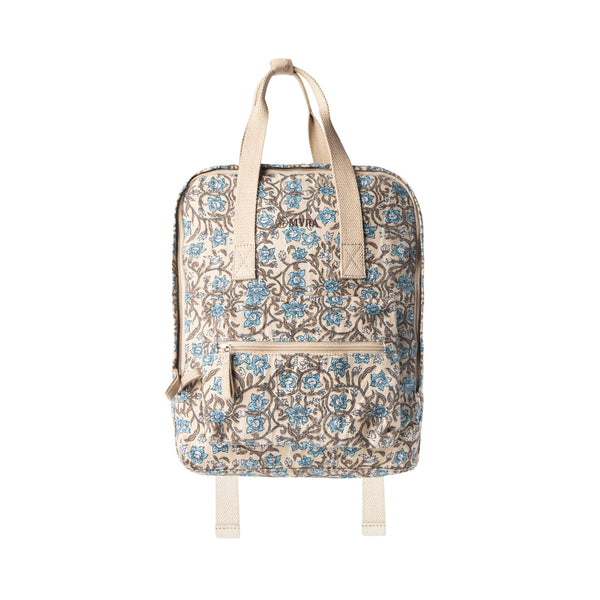 Pine Meadow Cotton & Leather Crossbody Bag in Natural & Blue Floral - Myra USA