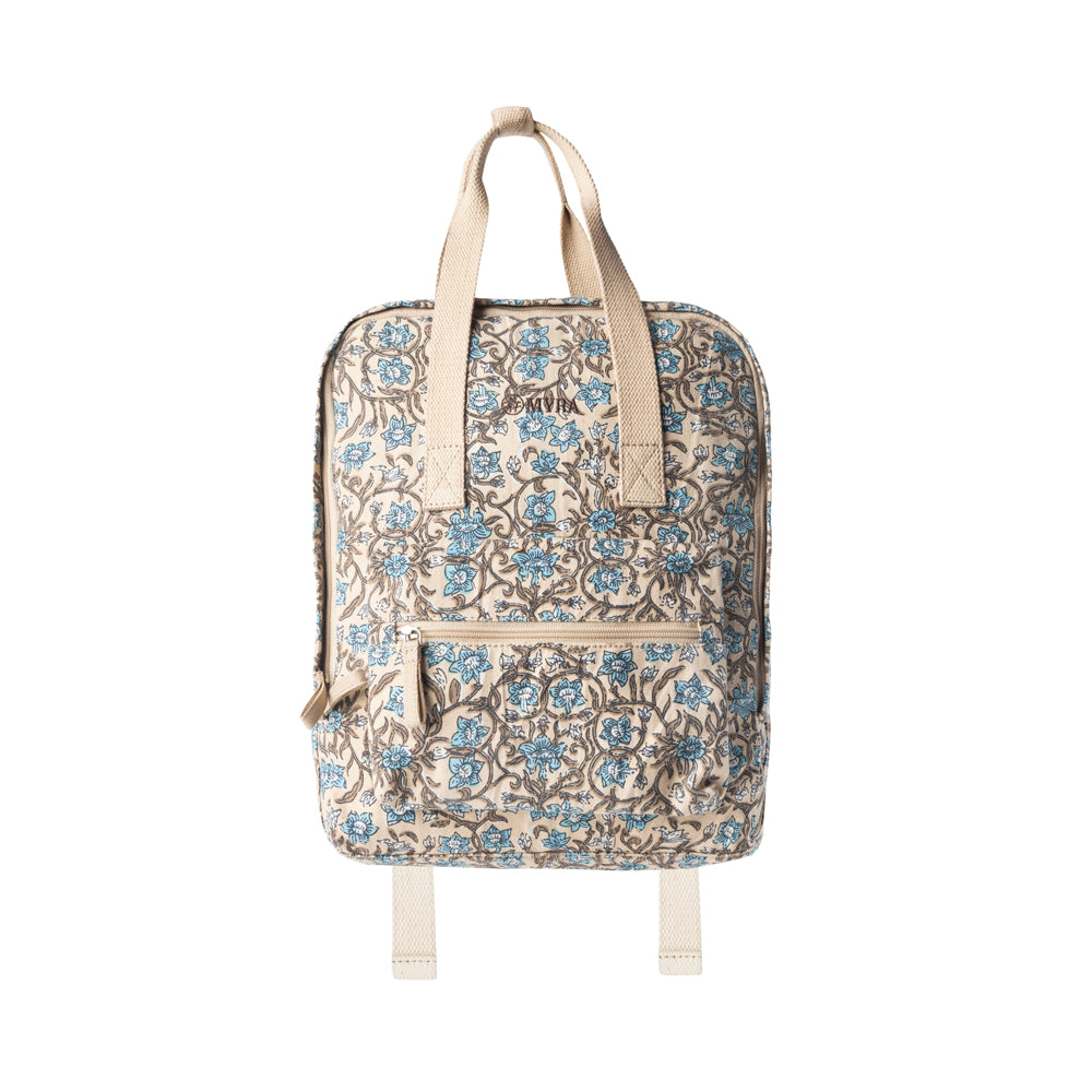 Pine Meadow Cotton & Leather Crossbody Bag in Natural & Blue Floral - Myra USA