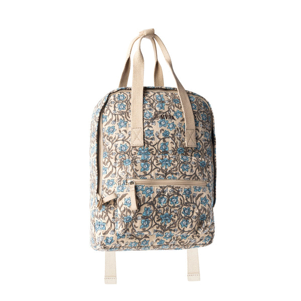 Pine Meadow Cotton & Leather Crossbody Bag in Natural & Blue Floral - Myra USA