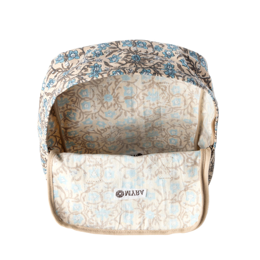 Pine Meadow Cotton & Leather Crossbody Bag in Natural & Blue Floral - Myra USA
