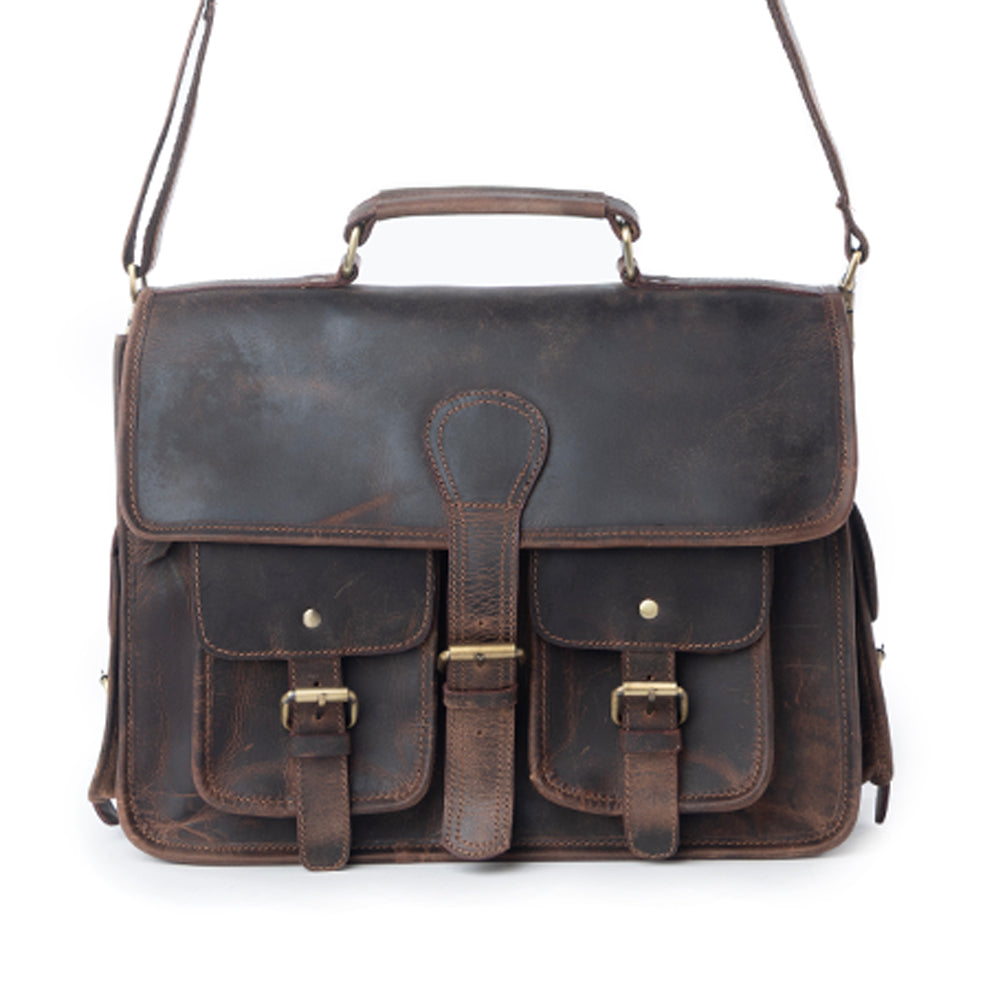 Myra Dust Creek Leather Laptop Bag in Saddle Ember - Myra USA