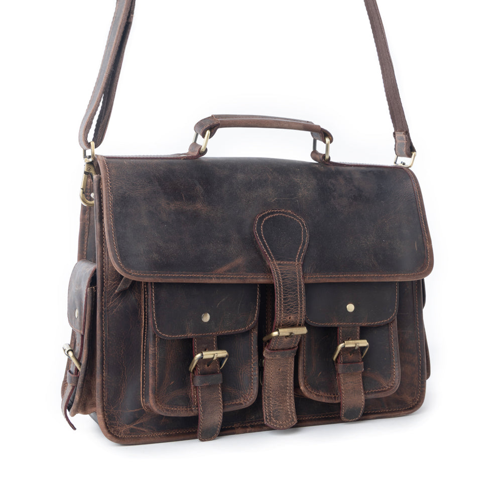 Myra Dust Creek Leather Laptop Bag in Saddle Ember - Myra USA