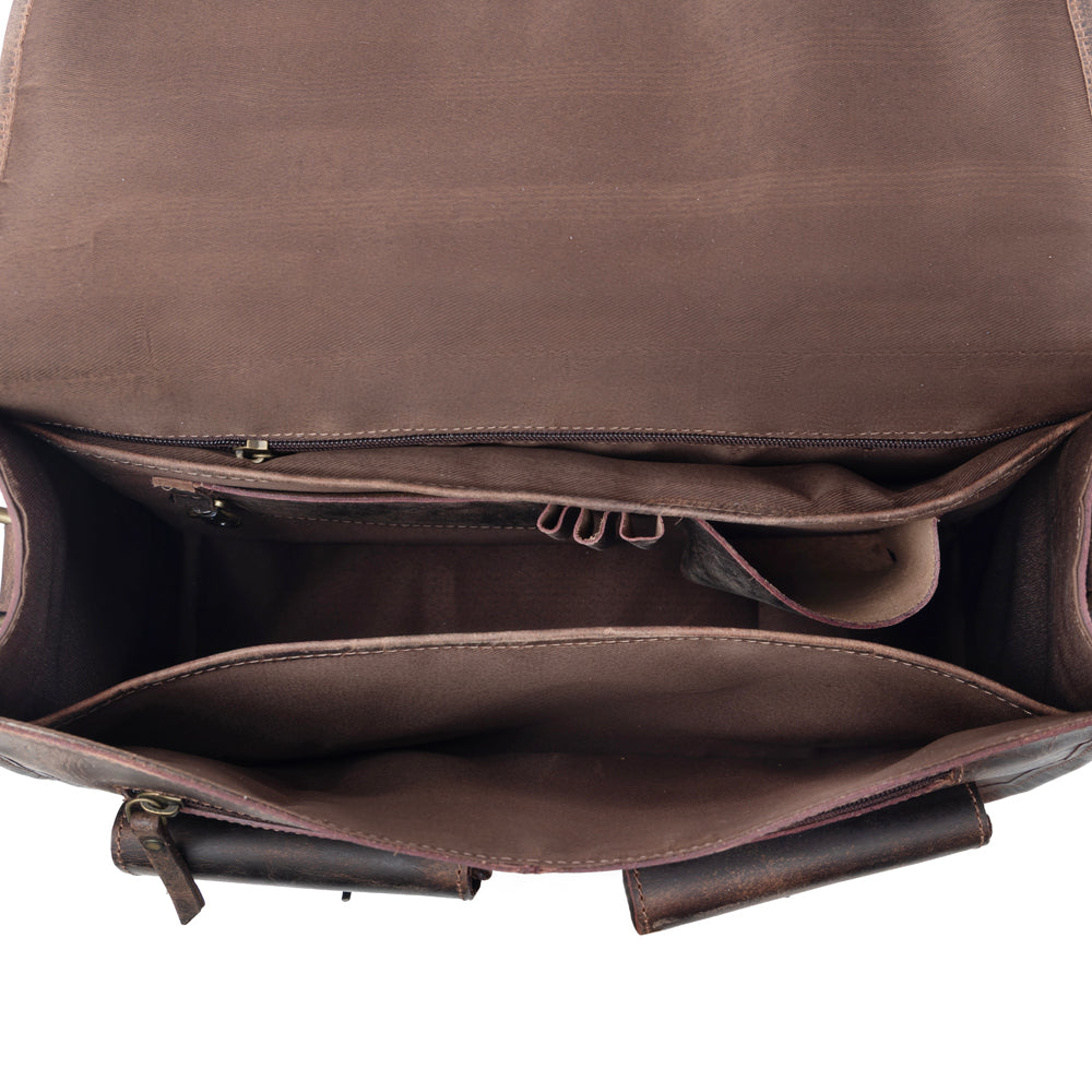 Myra Dust Creek Leather Laptop Bag in Saddle Ember - Myra USA
