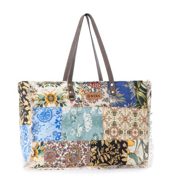 Myra Sundial Hollow Weekender Bag in Multi Patch - Myra USA
