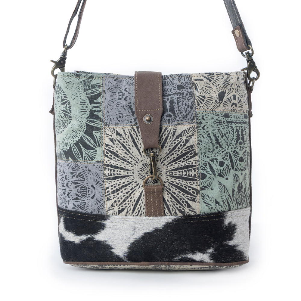 Myra Willow Trace Canvas & Hairon Bag in Geo Sage - Myra USA