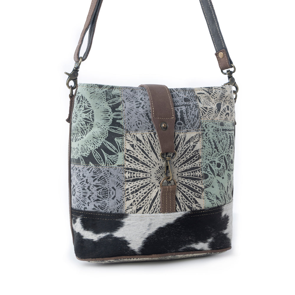 Myra Willow Trace Canvas & Hairon Bag in Geo Sage - Myra USA