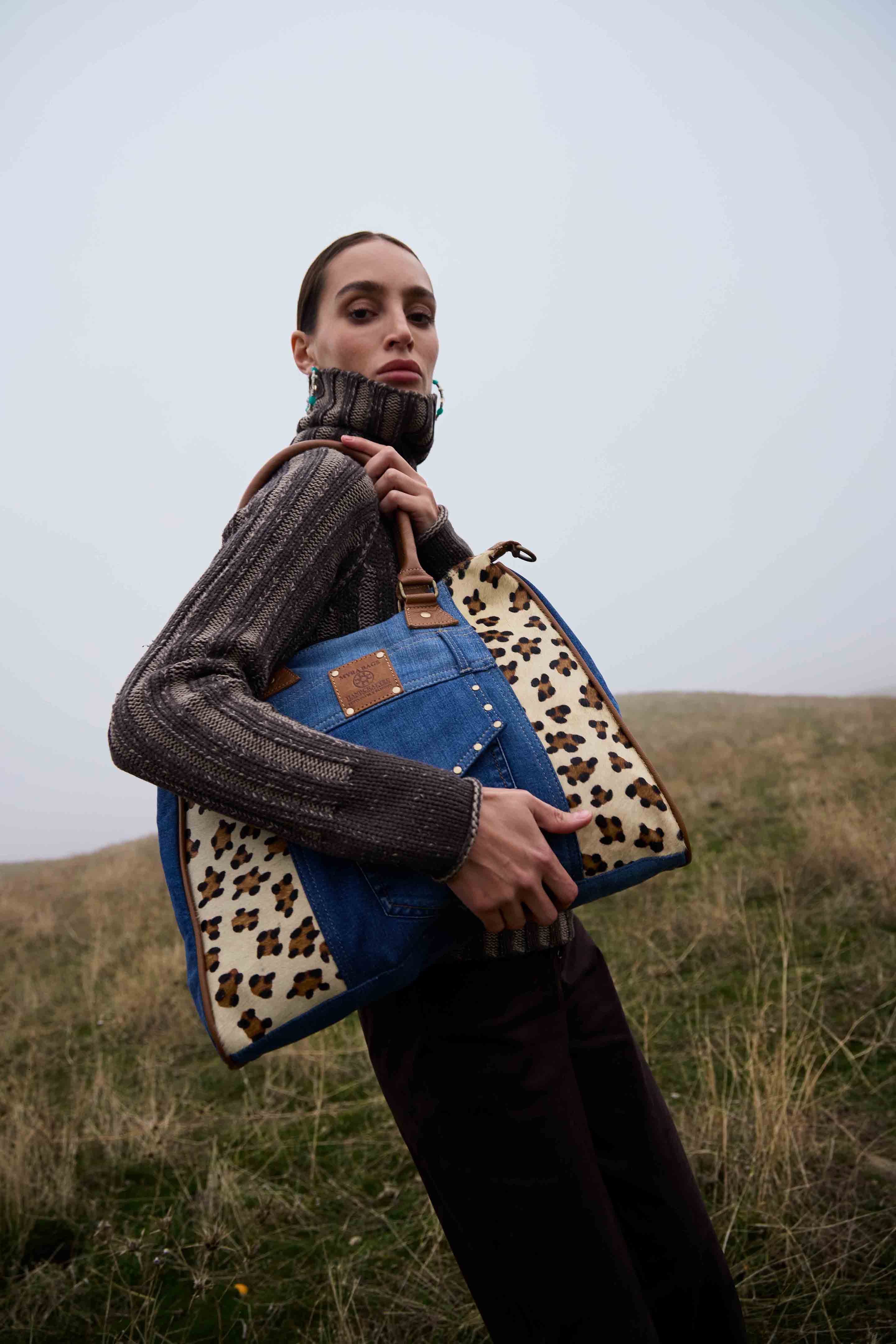 Myra Canyon Crest Tote Bag in Leopard Denim