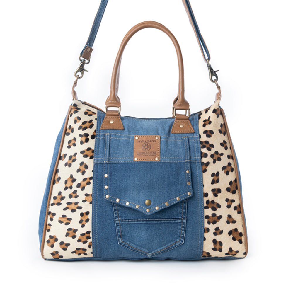 Myra Canyon Crest Tote Bag in Leopard Denim - Myra USA