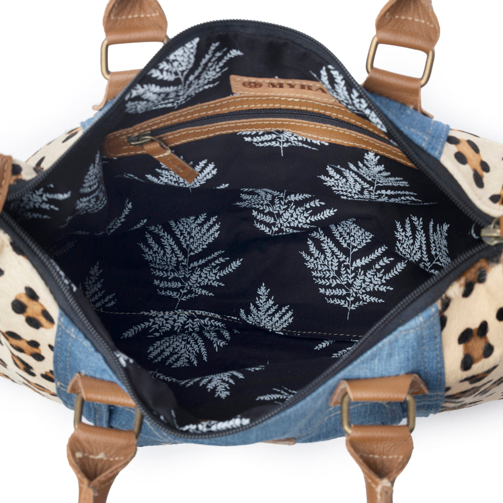 Myra Canyon Crest Tote Bag in Leopard Denim - Myra USA