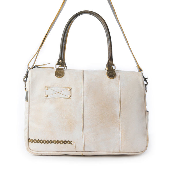 Myra Summit Line Leather Laptop Bag in Desert Cream - Myra USA