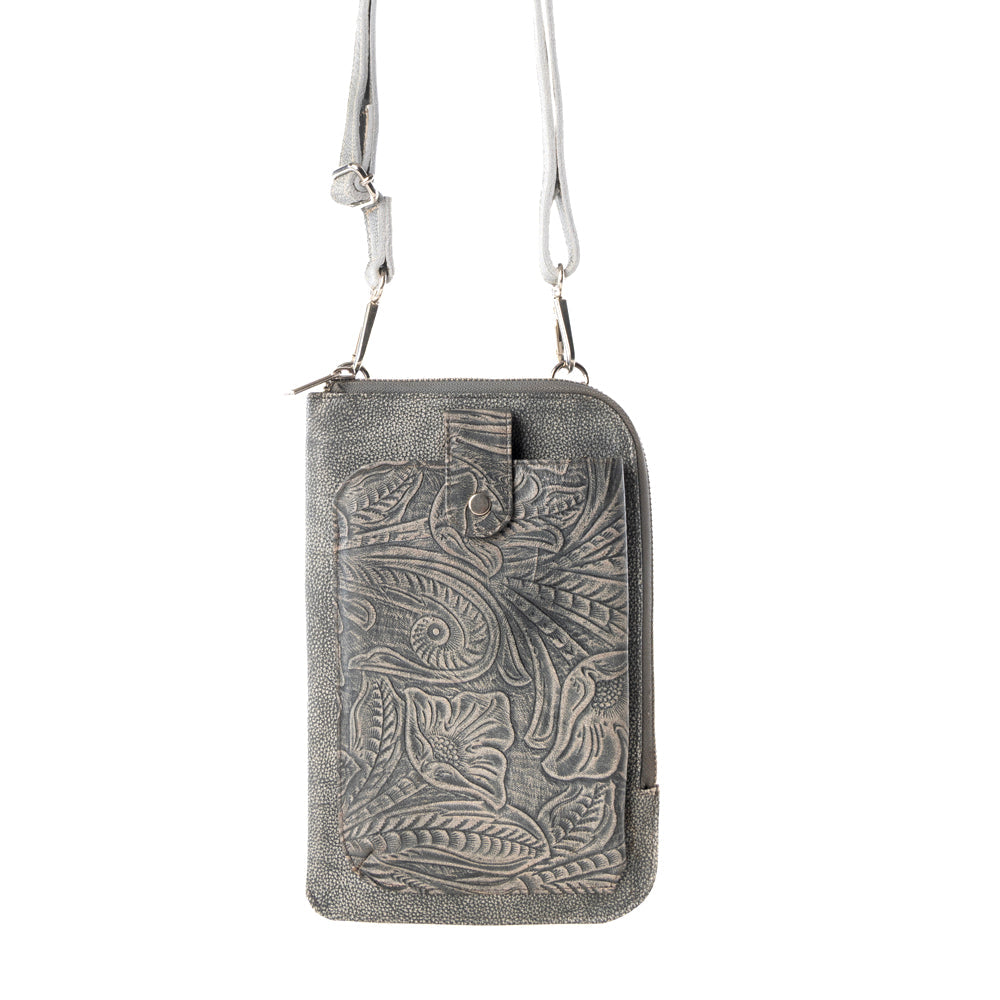 Coyote Bloom Embossed mini sling for Women in sage with floral detail - Myra USA
